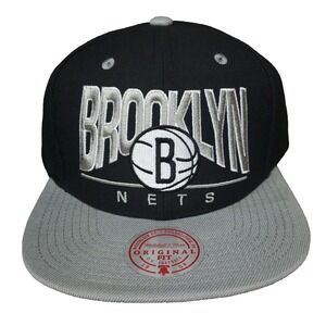 Brooklyn Nets Mitchell & Ness NBA Snapback Hat Cap Embroidery Art Black Gray NWT